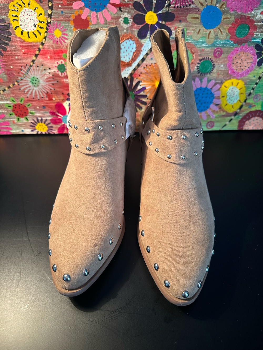 Women's Taupe Suede Studded Western Ankle Boot
